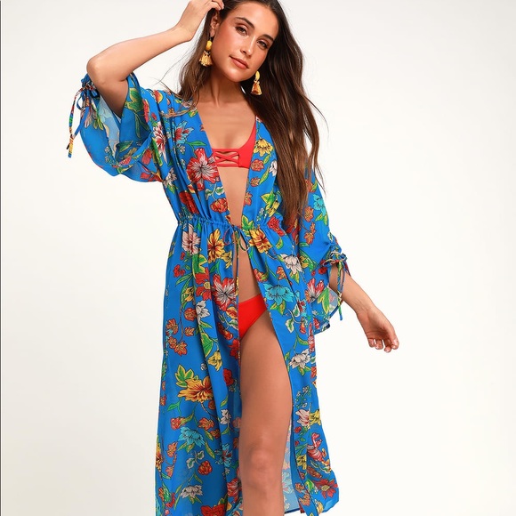 Lulus Other - Lulus Limitless Cobalt Blue Floral Print Cover-Up